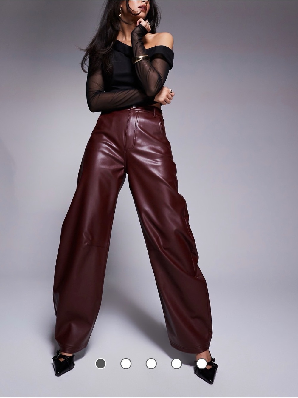ASOS DESIGN high rise faux leather barrel leg pants in burgundy